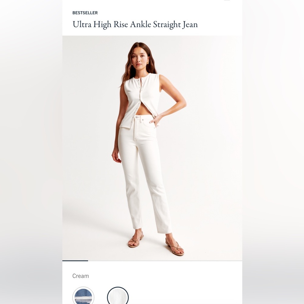 Abercrombie ultra high rise ankle straight jean in white size 30